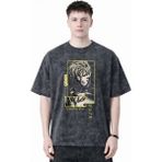 Sevbano Tasarım Genos One Punch Man Anime Baskılı Unisex Oversize Eskitme Yıkamalı Tişört - Siyah - 4XL