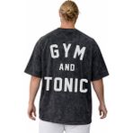 Sevbano Tasarım Gym And Tonic Fitness Bodybuilding Sırt Baskılı Unisex Oversize Vintage Yıkamalı Tişört - Siyah - 2XL