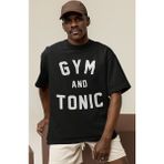 Sevbano Tasarım Gym And Tonic Sporcu Fitness Bodybuilding Baskılı Unisex Oversize Tişört - Siyah