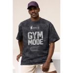 Sevbano Tasarım Gym Mode On Bodybuilding Fitness Sporcu Baskılı Unisex Oversize Vintage Yıkamalı Tişört - Siyah - XS