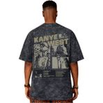 Sevbano Tasarım Kanye West Rapper Şarkıcı Sırt Baskılı Unisex Oversize Vintage Yıkamalı Tişört - Siyah - 3XL