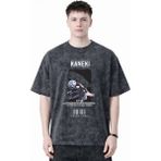 Sevbano Tasarım Ken Kaneki Tokyo Ghoul Anime Baskılı Unisex Oversize Eskitme Yıkamalı Tişört - Siyah - 2XL