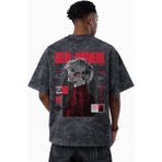 Sevbano Tasarım Ken Kaneki Tokyo Ghoul Anime Baskılı Unisex Oversize Eskitme Yıkamalı Tişört - Siyah - 3XL