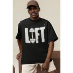 Sevbano Tasarım Lift Fitness Bodybuilding Sporcu Gym Baskılı Unisex Oversize Tişört - Siyah - 3XL