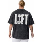 Sevbano Tasarım Lift Yazılı Fitness Bodybuilding Sırt Baskılı Unisex Oversize Vintage Yıkamalı Tişört - Siyah - 2XL