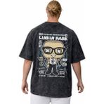 Sevbano Tasarım Linkin Park Rock Metal Müzik Grubu Baskılı Unisex Oversize Vintage Yıkamalı Tişört - Siyah - 2XL