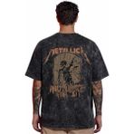 Sevbano Tasarım Metallica Rock Metal Müzik Grubu Sırt Baskılı Unisex Oversize Eskitme Yıkamalı Tişört - Siyah - 3XL