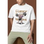 Sevbano Tasarım Monkey D. Luffy Gear 5 Bodybuilding Fitness Temalı Baskılı Unisex Oversize Anime Tişört - Beyaz - XL