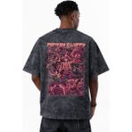 Sevbano Tasarım Monkey D. Luffy One Piece Anime Baskılı Unisex Oversize Vintage Yıkamalı Tişört - Siyah - XL