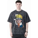 Sevbano Tasarım Naruto Uzumaki Anime Baskılı Unisex Oversize Eskitme Yıkamalı Tişört - Siyah - 4XL