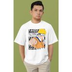 Sevbano Tasarım Naruto Uzumaki Baskılı Unisex Oversize Anime Karakter Tişört - Beyaz - XL