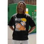 Sevbano Tasarım Naruto Uzumaki Baskılı Unisex Oversize Anime Karakter Tişört - Siyah