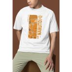 Sevbano Tasarım Naruto Uzumaki Baskılı Unisex Oversize Naruto Anime Dizi Karakter Tişört - Beyaz