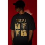 Sevbano Tasarım Nirvana Rock Metal Müzik Grubu Baskılı Unisex Oversize Tişört - Siyah