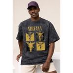 Sevbano Tasarım Nirvana Rock Metal Müzik Grubu Baskılı Unisex Oversize Vintage Yıkamalı Tişört - Siyah