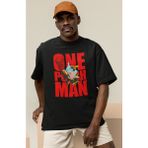 Sevbano Tasarım One Punch Man Baskılı Unisex Oversize Anime Dizi Karakter Tişört - Siyah - 4XL