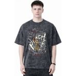 Sevbano Tasarım One Punch Man Saitama Anime Baskılı Unisex Oversize Eskitme Yıkamalı Tişört - Siyah - 4XL