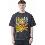 Sevbano Tasarım One Punch Man Saitama Hero Anime Baskılı Unisex Oversize Eskitme Yıkamalı Tişört - Siyah - XL