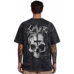 Sevbano Tasarım Slayer Rock Metal Müzik Grubu Sırt Baskılı Unisex Oversize Vintage Yıkamalı Tişört - Siyah - XL