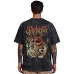 Sevbano Tasarım Slipknot Rock Metal Müzik Grubu Sırt Baskılı Unisex Oversize Vintage Yıkamalı Tişört - Siyah - XS