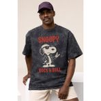 Sevbano Tasarım Snoopy Rock Metal Müzik Grubu Baskılı Unisex Oversize Vintage Yıkamalı Tişört - Siyah - 3XL