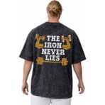 Sevbano Tasarım Sporcu Bodybuilding Fitness Sırt Baskılı Unisex Oversize Vintage Yıkamalı Tişört - Siyah - 3XL