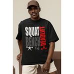 Sevbano Tasarım Squat Bench Deadlift Fitness Bodybuilding Gym Sporcu Baskılı Unisex Oversize Tişört - Siyah - XL