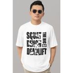 Sevbano Tasarım Squat Bench Deadlift Fitness Bodybuilding Sporcu Baskılı Unisex Oversize Tişört - Beyaz - XS