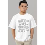 Sevbano Tasarım Squat Fitness Bodybuilding Sporcu Baskılı Unisex Oversize Tişört - Beyaz - 2XL
