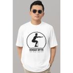 Sevbano Tasarım Squat Ryte Fitness Bodybuilding Sporcu Gym Baskılı Unisex Oversize Tişört - Beyaz - 3XL