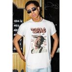 Sevbano Tupac Rapper Baskılı Unisex Oversize 2pac Şarkıcı Tişört - Beyaz - M