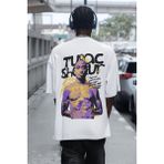 Sevbano Tupac Rapper Sırt Baskılı Unisex Oversize 2pac Şarkıcı Tişört - Beyaz - XS
