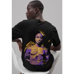 Sevbano Tupac Rapper Sırt Baskılı Unisex Oversize 2pac Şarkıcı Tişört - Siyah - 2XL