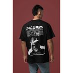 Sevbano Tupac Rapper Sırt Baskılı Unisex Oversize 2pac Şarkıcı Tişört - Siyah - M