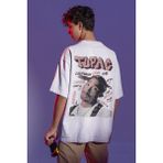 Sevbano Tupac Rapper Sırt Baskılı Unisex Oversize Şarkıcı Tişört - Beyaz - 3XL