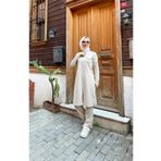 Sevda 03058 Ekru Fermuarlı Uzun Tunik Pantolon Spor İkili Takım