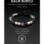Seven Art Jewelry Doğal Taş Bileklik, Balık Burcu, Ay Taşı, Ametist, Akuamarin, Florit Taşı Bohem Bileklik