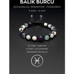 Seven Art Jewelry Doğal Taş Bileklik, Balık Burcu, Ay Taşı, Ametist, Akuamarin, Florit Taşı Makrome Bileklik Ayarlanab