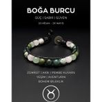 Seven Art Jewelry Doğal Taş Bileklik, Boğa Burcu Bohem Bileklik, Zümrüt, Akik, Pembe Kuvars, Yeşim ve Aventurin Taşlar