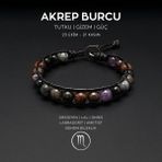 Seven Art Jewelry Doğal Taş Bileklik, El Yapımı Akrep Burcu Bohem Bileklik – Obsidyen, Lal, Oniks, Labradorit, Ametist Taşı Bileklik - 18 cm - Renkli