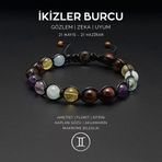 Seven Art Jewelry El Yapımı İkizler Burcu Makrome Bileklik – Akumarin, Sitrin, Kaplangözü, Ametist ve Florit Taşlı