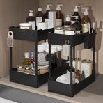 Sevenblue 2'li Paket Lavabo Düzenleyici, Kancalı Banyo Dolabı Düzenleyici Altında, Mutfak Banyo için Çok Amaçlı Depolama Rafı, Siyah