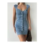 Sevenday Kadın Denim Full Likralı Mini Elbise