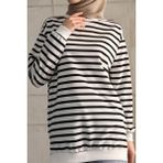 Sevenline Iki Iplikli Tesettür Tunik Çizgili Sweatshirt - Siyah - 2XL