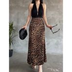SEVENLINE Kadın Leopar Desenli Saten Etek - Leopar - Kahve