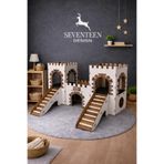 seventeen design Kale Şeklinde Ahşap Kedi ve Tavşan Evi, Çok Katlı Evcil Hayvan Yuvası ve Oyun Alanı