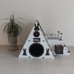 Seventeen Design Siyah Beyaz Bungalov Tavşan Evi, Bungalov Tavşan Yuvası, Tavşan Evi, Tavşan Yuvası, Tavşan Oyun Alanı - Siyah - Beyaz