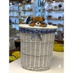 Sever Beyaz Peluş Detay Oval Hasır Çamaşır/oyuncak Sepeti 50X38X57CM - Bej
