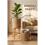sever ithalat 2'li Hasır Saksı Kılıfı - Düzenleyici Sepet Seti Beyaz Şeritli Dekoratif (24x24 ve 21x21 cm)