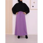 Sevgi Butik Beli Bağcıklı Lastikli Çift Cepli Penye Etek - Leylak - 42